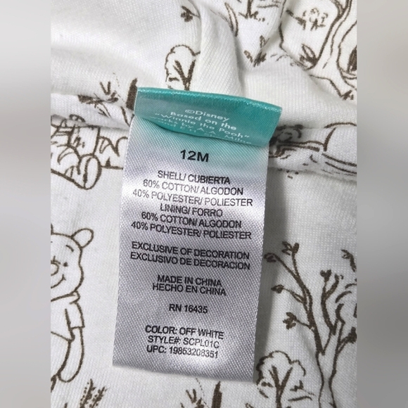 Infant Winnie The Pooh Hooded Button Up Jacket Babycore, 12 Months - Picture 3 of 3